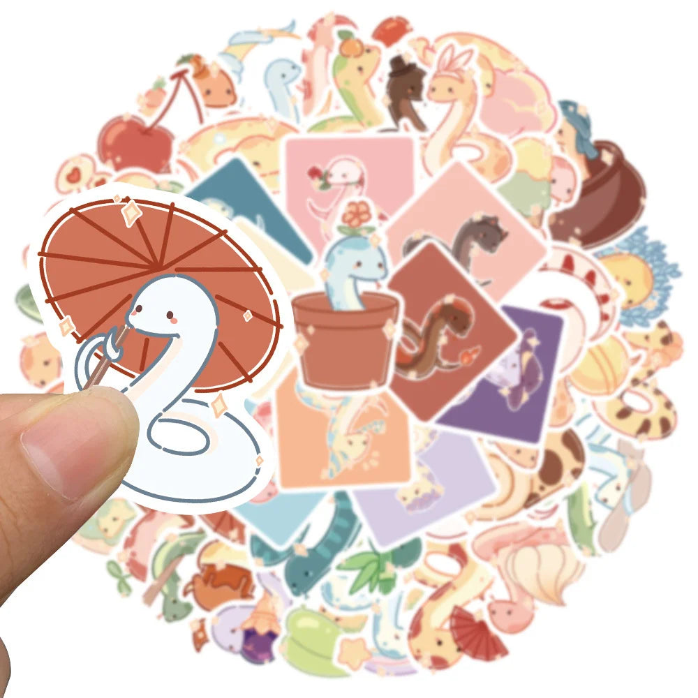 50PCS Cartoon Cute Snake Sticker For iPad Toy Luggage Laptop iPad Skateboard Notebook Cup DIY Sticker