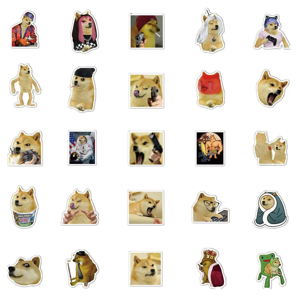 50PCS Funny Doge Meme Series Stickers for Luggage Laptop IPad Journal Guitar Phone Case Waterproof Stickers