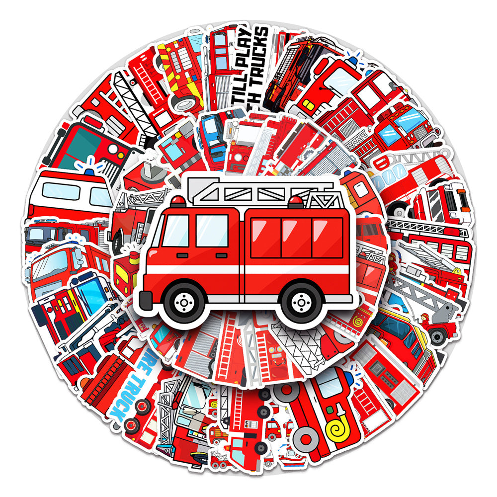 50PCS Fire Truck Stickers - Emergency Vehicle Decals for Kids, Lunch Boxes, Water Bottles & Firefighter Theme Gifts