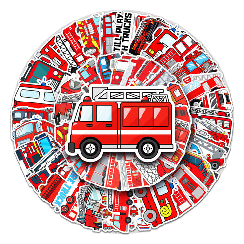 50PCS Fire Truck Stickers - Emergency Vehicle Decals for Kids, Lunch Boxes, Water Bottles & Firefighter Theme Gifts