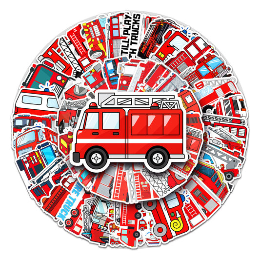 50PCS Fire Truck Stickers - Emergency Vehicle Decals for Kids, Lunch Boxes, Water Bottles & Firefighter Theme Gifts