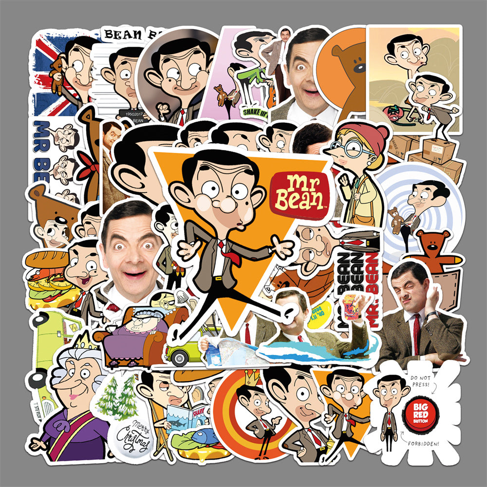50PCS Mr. Bean Cartoon Doodle Stickers Exquisite, Fashionable, Creative DIY Decorative Decals Perfect for Notebooks, Skateboards, Bags, Phone Cases, Helmets, Guitars, and Stationery Boxes