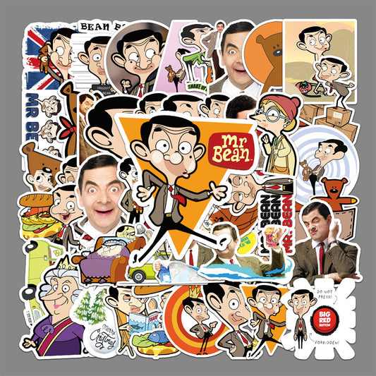 50PCS Mr. Bean Cartoon Doodle Stickers Exquisite, Fashionable, Creative DIY Decorative Decals Perfect for Notebooks, Skateboards, Bags, Phone Cases, Helmets, Guitars, and Stationery Boxes