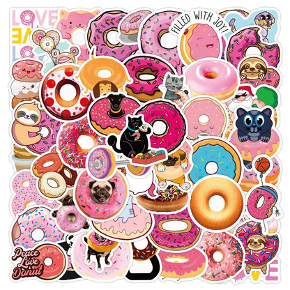 50PCS Cartoon Donut Food Cute Creative Doodle Sticker Bicycle Skateboard DIY Water Cup Car Guitar Laptop Computer