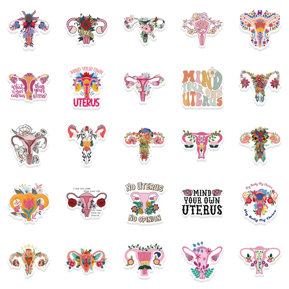 50PCS Feminist Uterus Flower Graffiti Waterproof Sticker Personalized Creative Decoration TrendRefrigeratorGuitar