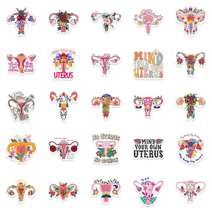 50PCS Feminist Uterus Flower Graffiti Waterproof Sticker Personalized Creative Decoration TrendRefrigeratorGuitar