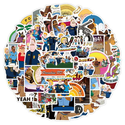 50PCS cartoon animation Paradise Town Police Station decorative style graffiti stickers, personalized, fashionable and creative DIY exquisite decorative decal cups, helmets, skateboards, popular sticker toys