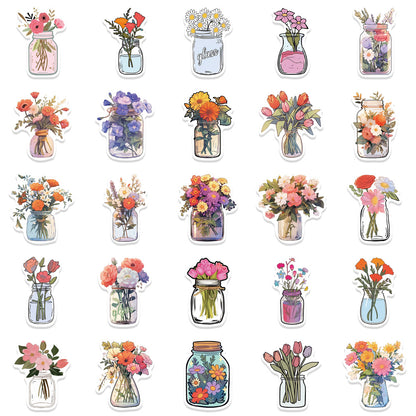 50PCS Florilegium Stickers - Botanical Poetry Decals for Wunderkammer Journals, Pressed Flower Archives & Secret Garden Ephemera