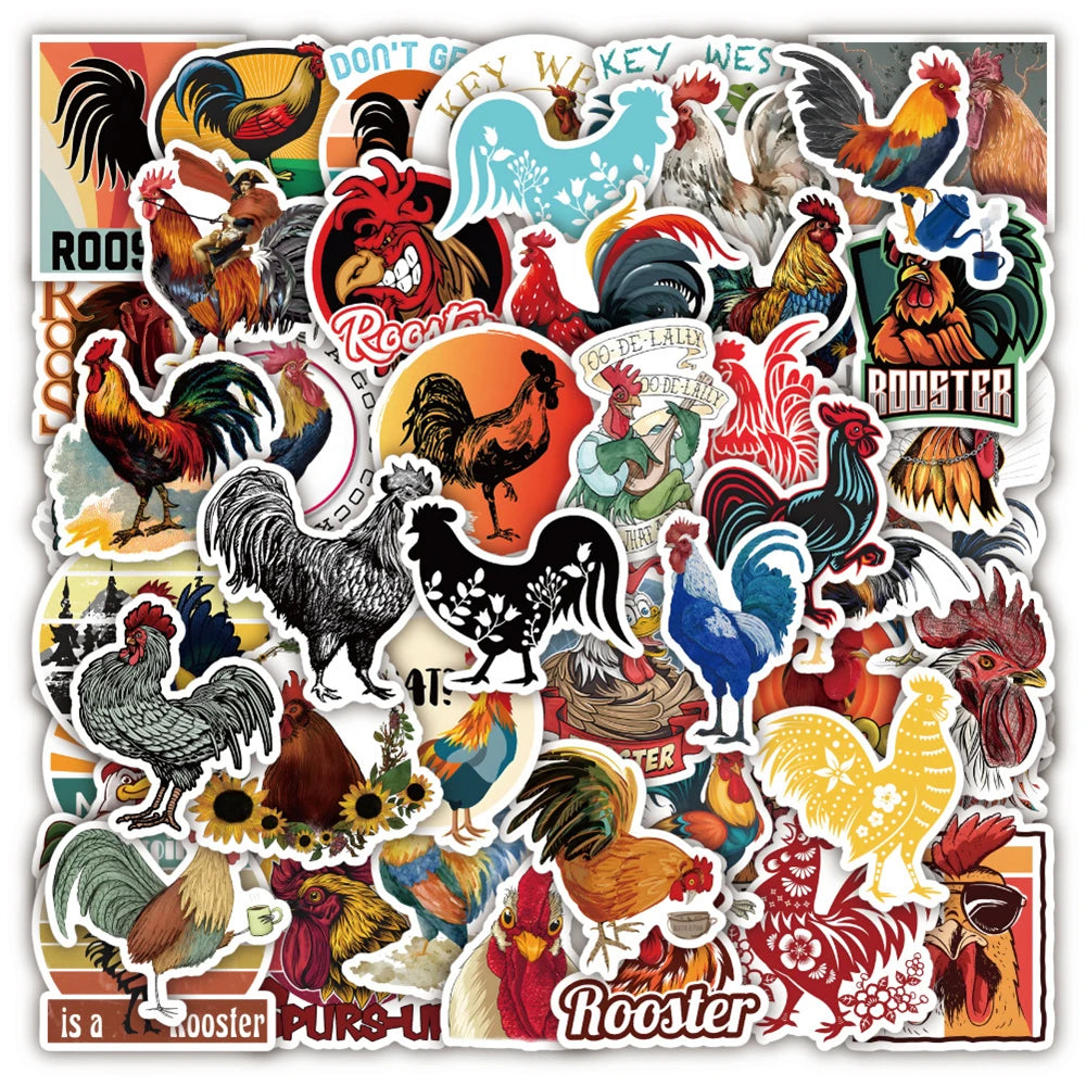 50 pieces of cartoon animal rooster creative graffiti stickers, personalized DIY bicycle, skateboard, car helmet, laptop, phone case decorative sticker toys
