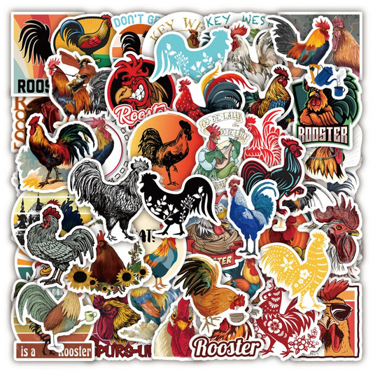 50 pieces of cartoon animal rooster creative graffiti stickers, personalized DIY bicycle, skateboard, car helmet, laptop, phone case decorative sticker toys