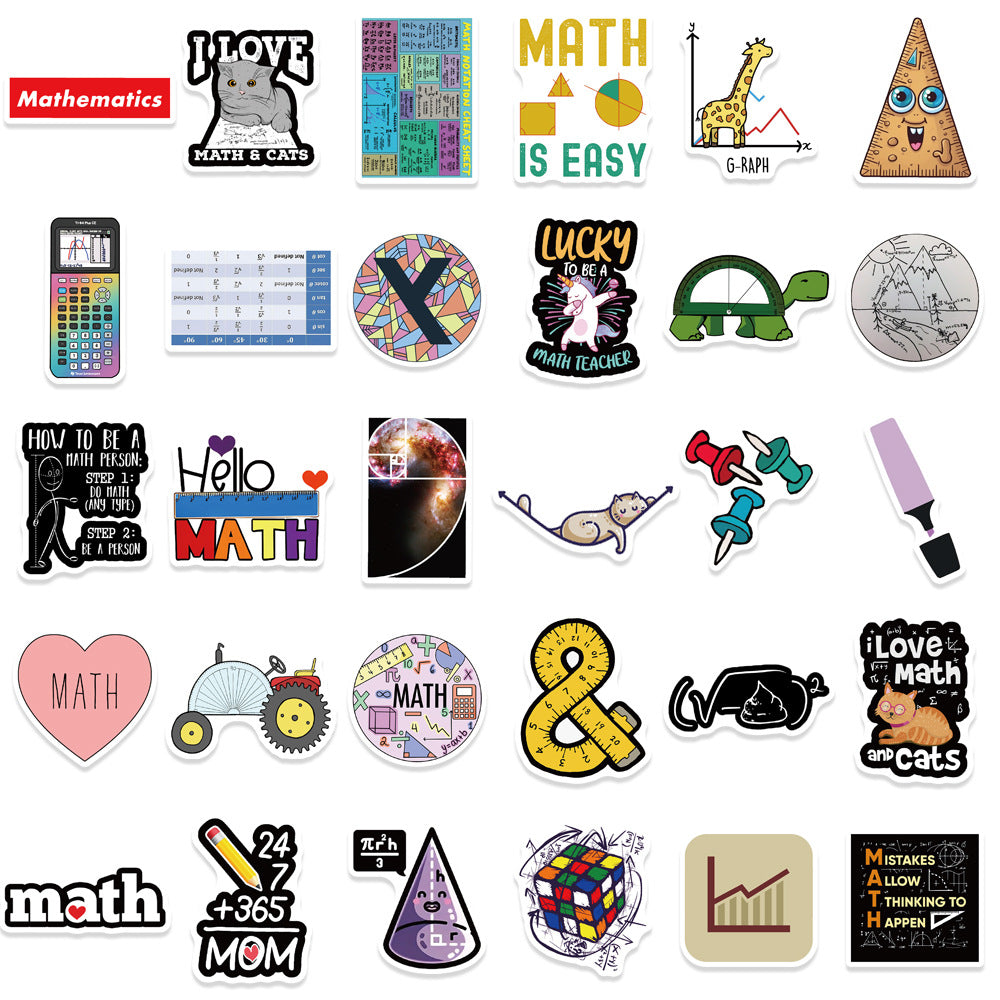 50PCS Math Doodle Stickers, Cartoon Formula & Calculator Decals for Student Planners, Notes, and School Supplies