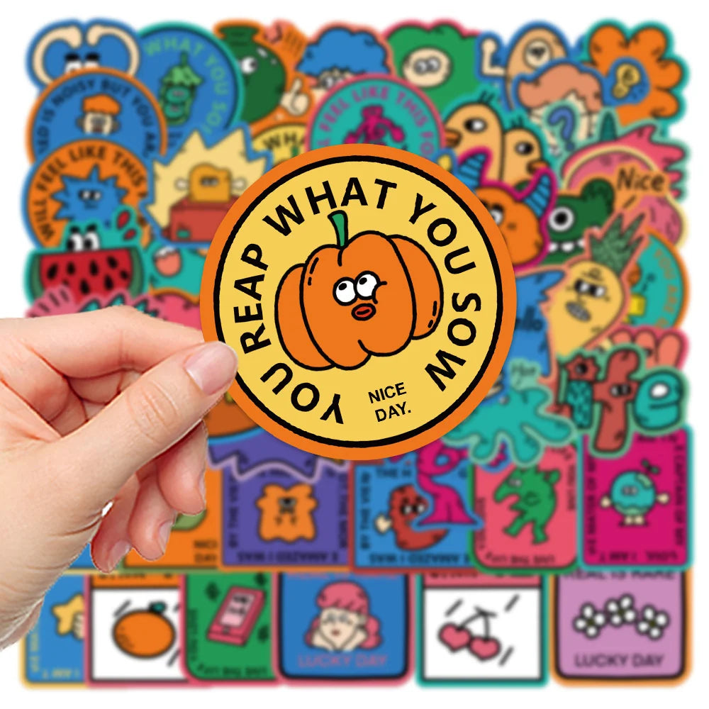 50 pieces of cartoon hand-drawn odd graffiti stickers, personalized, fashionable, creative and exquisite decal toys, refrigerator, skateboard helmet, guitar, popular sticker toys