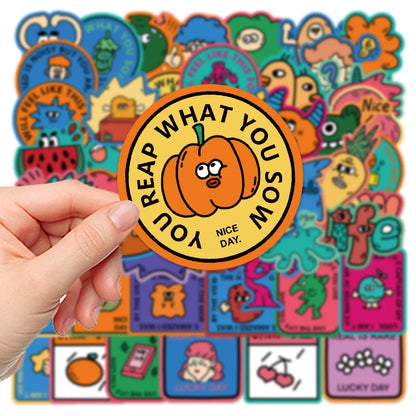 50 pieces of cartoon hand-drawn odd graffiti stickers, personalized, fashionable, creative and exquisite decal toys, refrigerator, skateboard helmet, guitar, popular sticker toys