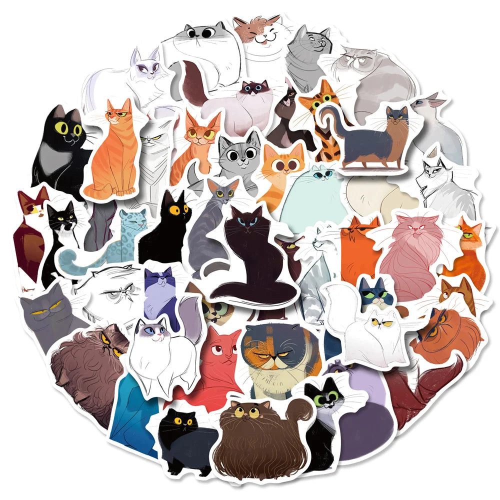 100PCS Japanese Cute Illustration Cat Stickers Personality Creative Cartoon Stationery Laptop Graffiti Stickers