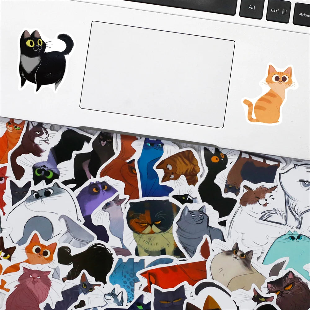 100PCS Japanese Cute Illustration Cat Stickers Personality Creative Cartoon Stationery Laptop Graffiti Stickers