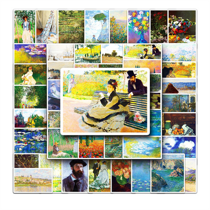 50PCS Monet Impressionist Art Stickers, Water Lily & Garden Oil Painting Doodles for Art Lovers and Elegant Journals
