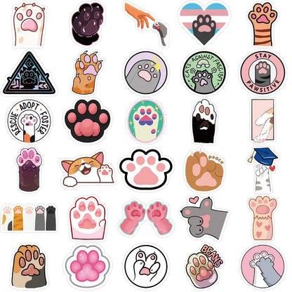 61PCS Cartoon Cute Cat Paw Graffiti Stickers Personalized Fashion Creative DIY Trend Decorative Stickers Laptop Refrigerator Skateboard Luggage Helmet Popular Exquisite Decals Toys