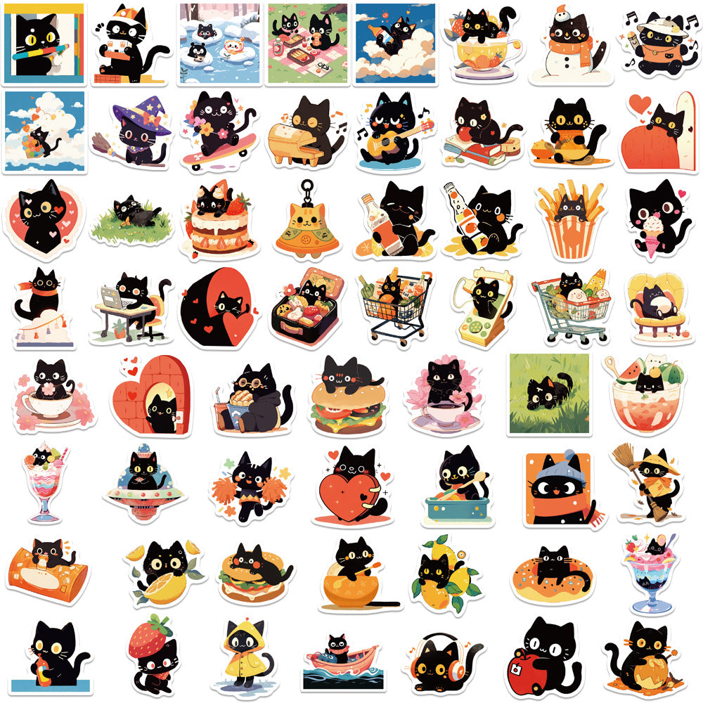 50PCS Classic Cute Cat Doodle Stickers, Timeless Cartoon Kitty Decals for Endless Adoration and Crafts