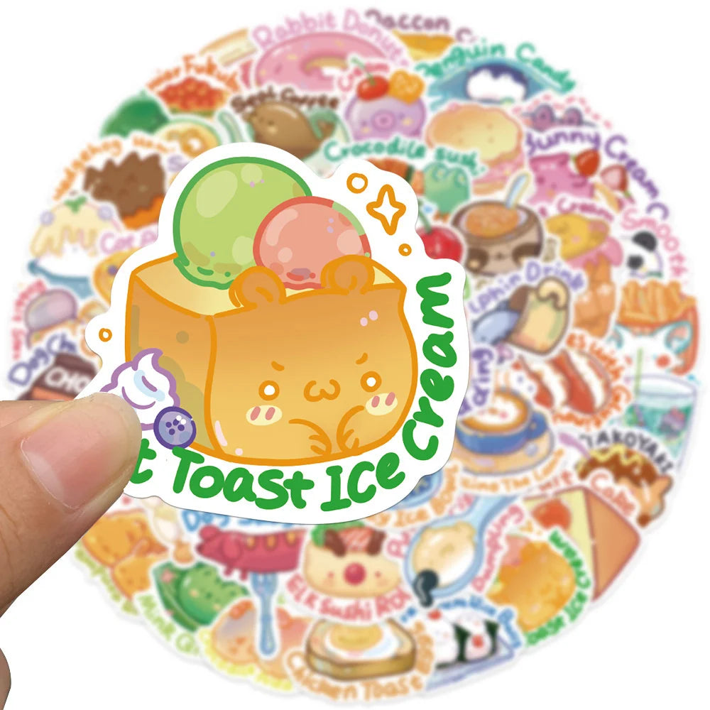 50PCS English Cartoon Animal Food Stickers Graffiti DIY Helmet Skateboard Suitcase Luggage Decals PVC Stickers