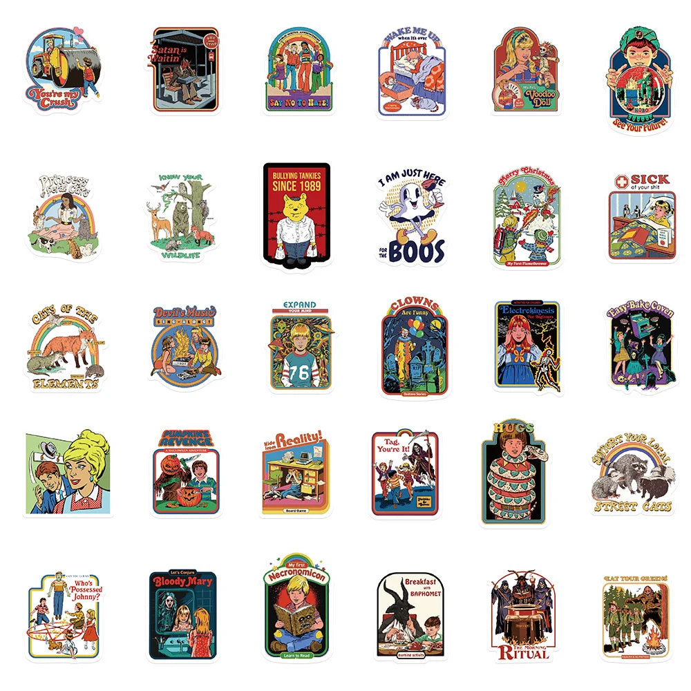 50PCS cartoon retro personalized style graffiti stickers, personalized fashion and creative DIY exquisite decorative decal cups, helmets, skateboards, popular sticker toys