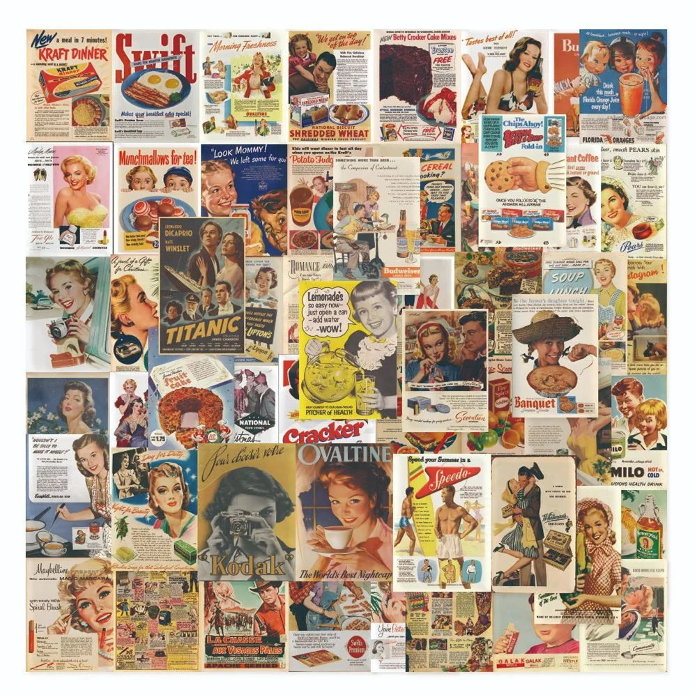 60PCS European and American Retro Poster Expression Graffiti Stickers Personalized Creative Trend Decorative Stickers Refrigerator Skateboards Water Cups Guitar Helmets Fashion Popular Decals Toys