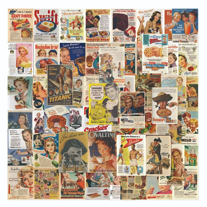 60PCS European and American Retro Poster Expression Graffiti Stickers Personalized Creative Trend Decorative Stickers Refrigerator Skateboards Water Cups Guitar Helmets Fashion Popular Decals Toys