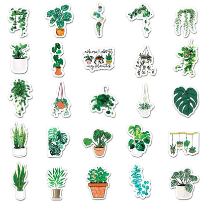 50PCS Cartoon Green Plants Ins Wind Decorative Plant Graffiti Stickers Luggage Tablet Car Creative Stickers