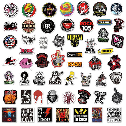 50PCS Personality Band Rock Singer Graffiti Sticker for Luggage Laptop IPad Guitar Skateboard Waterproof Sticker