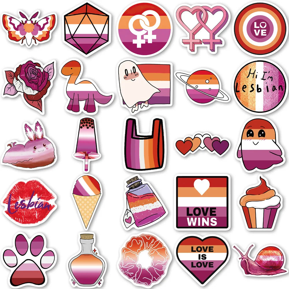 50PCS Lesbian Pride Graffiti Waterproof Sticker Personalized Laptop Refrigerator Skateboard Guitar Lily Water Cup