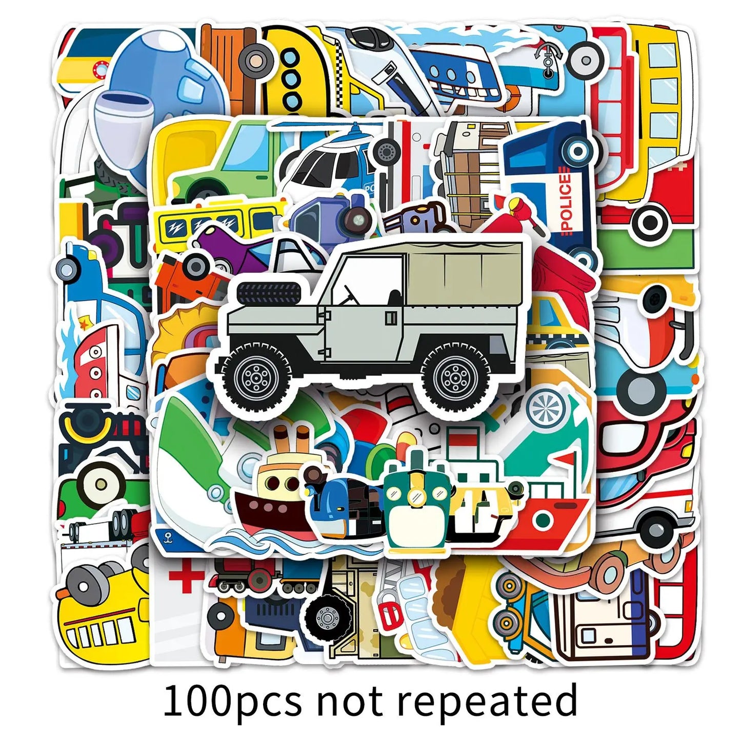 100PCS Cartoon Transport Graffiti Stickers Personalised Fashion Creative DIY Stickers Suitcase Notebook Helmet Car Guitar Beautifully Popular Decorative Decals Toys