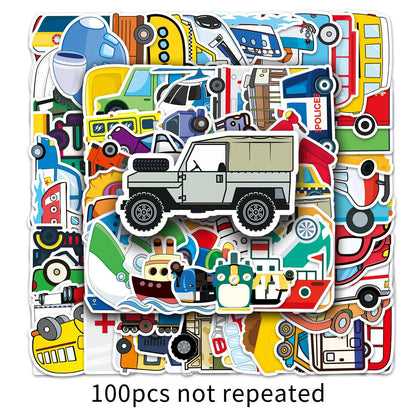 100PCS Cartoon Transport Graffiti Stickers Personalised Fashion Creative DIY Stickers Suitcase Notebook Helmet Car Guitar Beautifully Popular Decorative Decals Toys