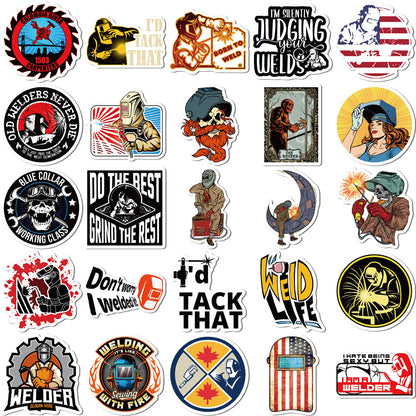 50PCS Welding Doodle Stickers, Arc Welder & Spark Cartoon Decals for Makers, Metalworkers, and Toolbox Vibes