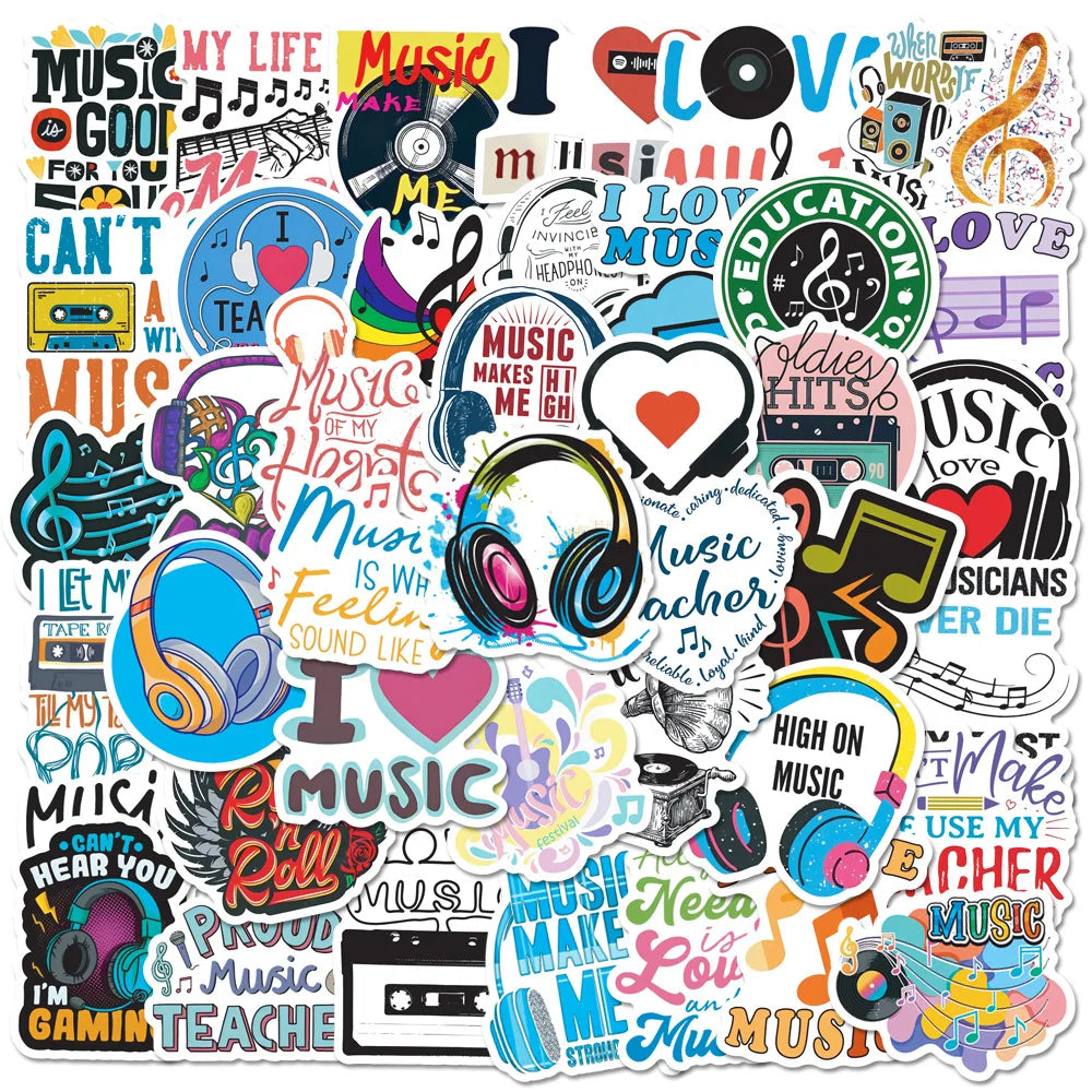 50PCS Popular Inspirational Music Sticker Pack Skateboard Guitar Decoration DIY Laptop Waterproof Cartoon Decal