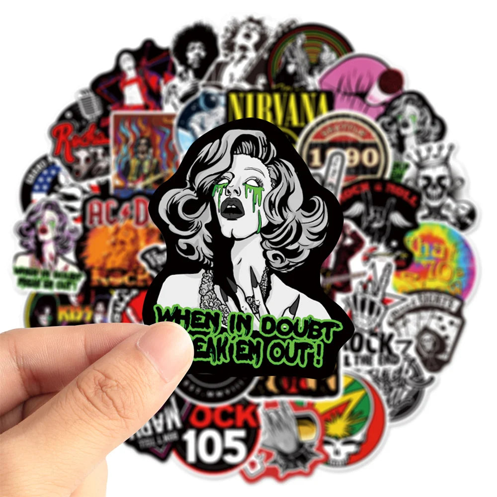 50pcs Trend Rock Band Graffiti Stickers For Toy Luggage Laptop Ipad Skateboard Guitar Motorcycle Gift Stickers