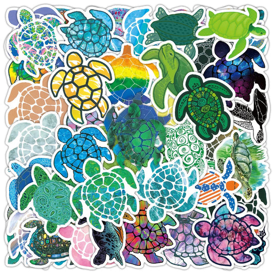 50 pieces of cartoon colorful turtle animal graffiti stickers, personalized, fashionable, creative and trendy DIY exquisite decorative stickers, refrigerator, guitar, helmet, skateboard, water cup, popular decal toys
