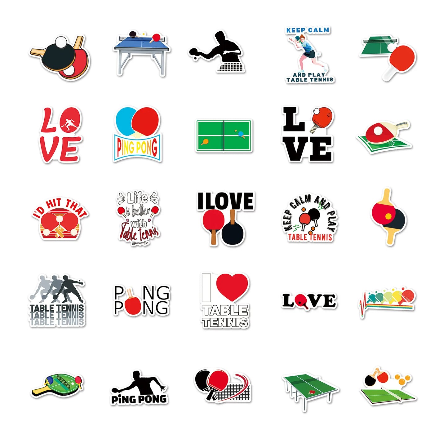 50PCS Cartoon Table Tennis Sticker Graffiti iPad  Helmet Car Guitar DIY Personalized Wall Sticker Toy Decoration