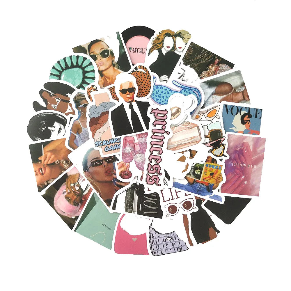 50PCS  Fashion Magazine Exquisite Decal Sticker DIY Skateboard Scrapbook Luggage Laptop Ipad PVC Sticker