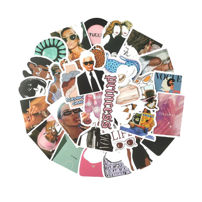 50PCS  Fashion Magazine Exquisite Decal Sticker DIY Skateboard Scrapbook Luggage Laptop Ipad PVC Sticker