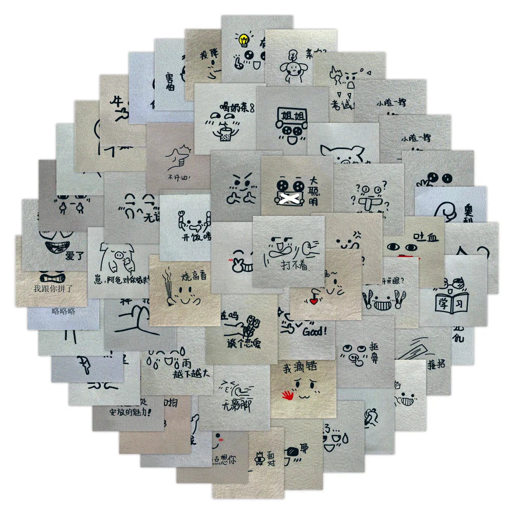 63 pieces of cartoon hand-drawn small expression graffiti stickers, personalized fashion and creative trend DIY exquisite decorative stickers, refrigerator toys, skateboard helmets, guitar popular stickers