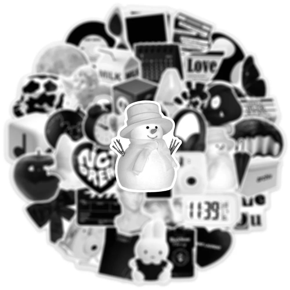 50PCS Ins Simple Black and White Cartoon Graffiti Waterproof Stickers Personalized Creative Trend Water CupHelmet
