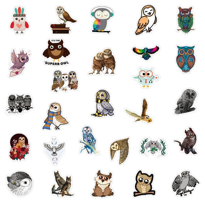 50PCS Cartoon Cute Owl Sticker Waterproof Notebook Scooter Trunk Guitar Refrigerator Water Cup Helmet Personality