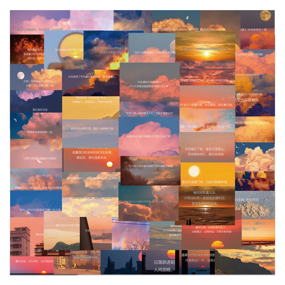 55PCS of gentle sunset text graffiti stickers, personalized creative and fashionable DIY exquisite decorative stickers, guitar table, skateboard helmet, refrigerator, popular decal toys