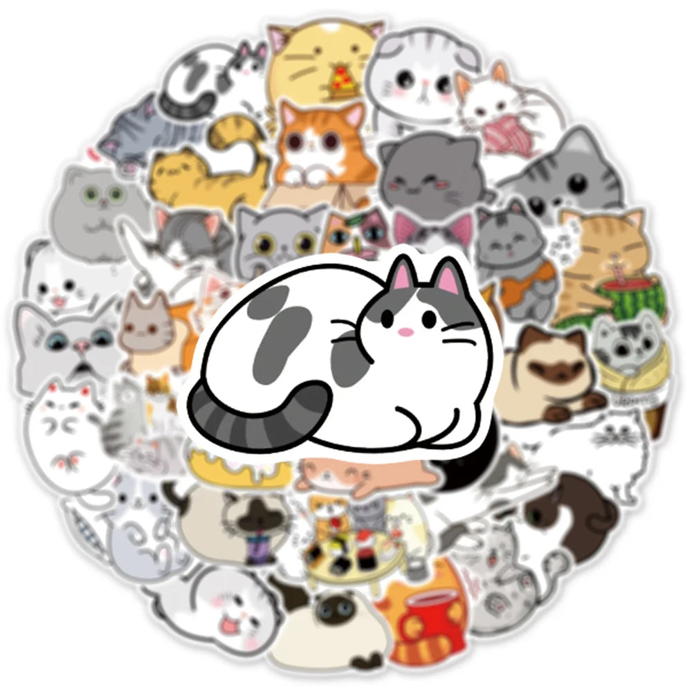 50-Piece Cartoon Cute Cat Collection Doodle Stickers Perfect for Suitcases, Laptops, Journals, Skateboards, Water Bottles, Stationery Boxes, and Desktop Decor
