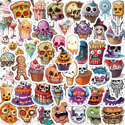 50PCS Cartoon Halloween Pumpkin Skull Spooky Doodle Stickers Exquisite Creative DIY Journal Decorative Decals Suitable for Computer Desks, Chairs, Skateboards, Pencil Cases, and Table Surfaces