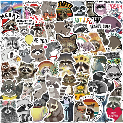 50PCS Cartoon Cute Animal Raccoon Children Sticker for Luggage Laptop IPad Journal Guitar Waterproof Sticker