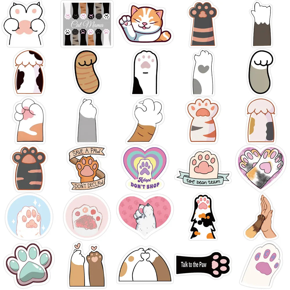 61PCS Cartoon Cute Cat Paw Graffiti Stickers Personalized Fashion Creative DIY Trend Decorative Stickers Laptop Refrigerator Skateboard Luggage Helmet Popular Exquisite Decals Toys
