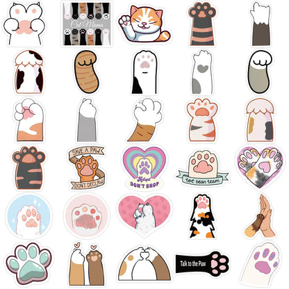 61PCS Cartoon Cute Cat Paw Graffiti Stickers Personalized Fashion Creative DIY Trend Decorative Stickers Laptop Refrigerator Skateboard Luggage Helmet Popular Exquisite Decals Toys