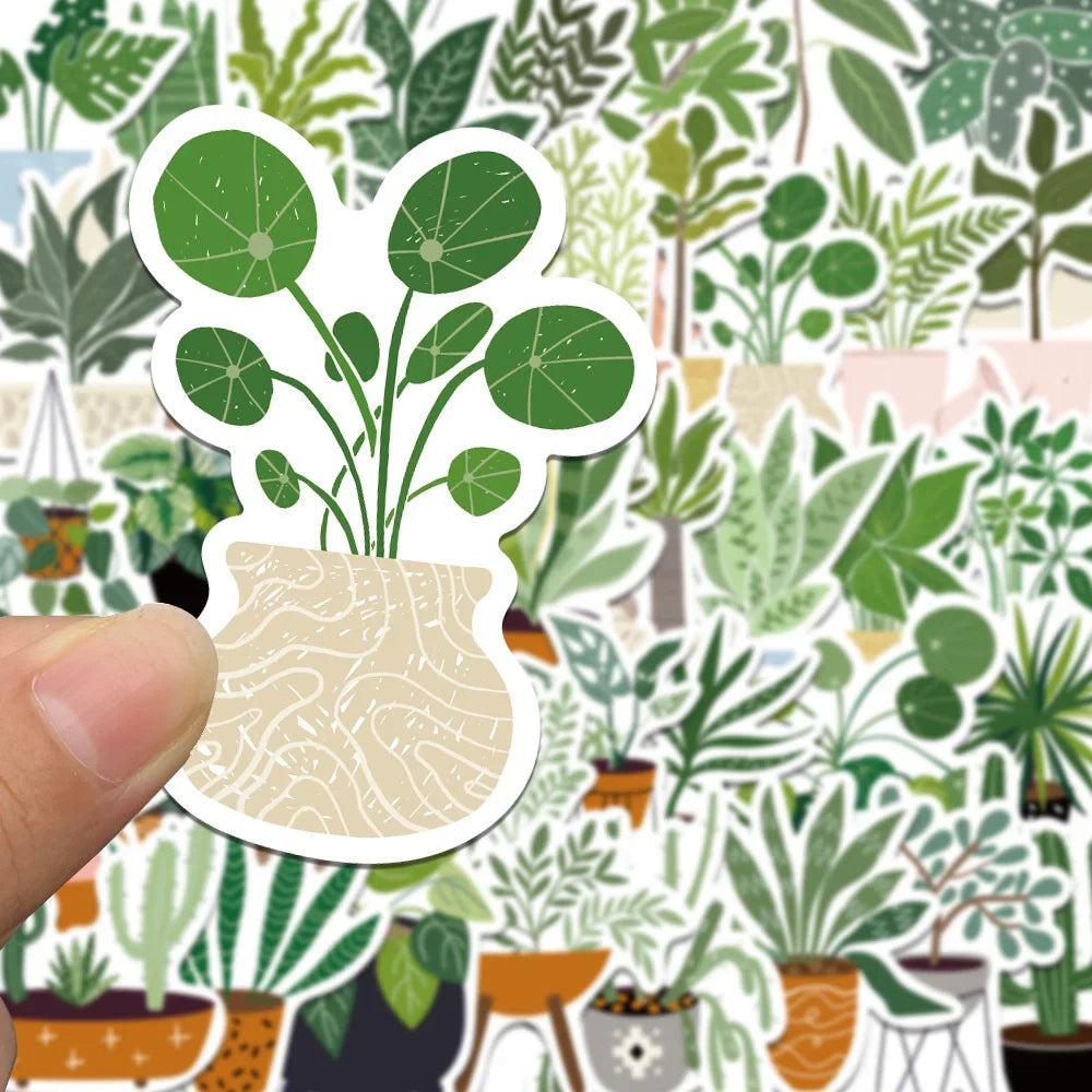 44PCS Cartoon Ins Style Greenery Potted Plants Graffiti Stickers Personalized Fashion Creative Trend DIY Decorative Stickers Ipad Helmet Refrigerator Skateboard Popular Decals Toys