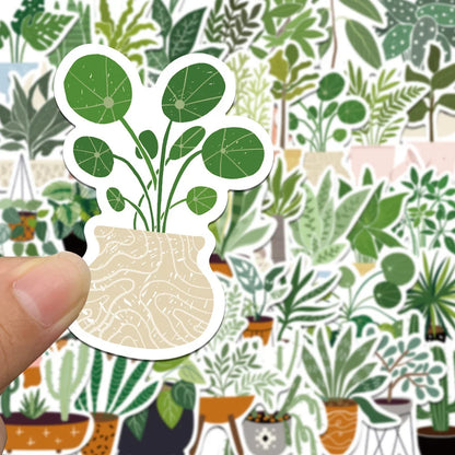 44PCS Cartoon Ins Style Greenery Potted Plants Graffiti Stickers Personalized Fashion Creative Trend DIY Decorative Stickers Ipad Helmet Refrigerator Skateboard Popular Decals Toys