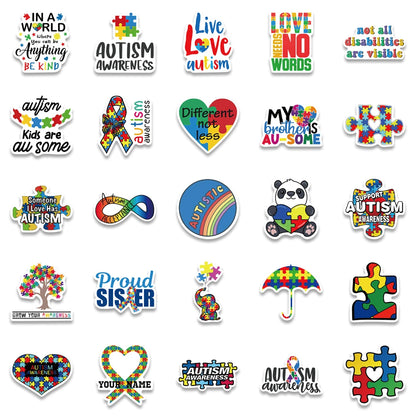 50PCS Autism Graffiti Stickers Luggage Refrigerator Notebook Hand Account Skateboard Water Cup Decoration